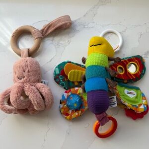 Bundle baby toys Jellycat octopus rattle and Lamaze butterfly EUC hanging mat